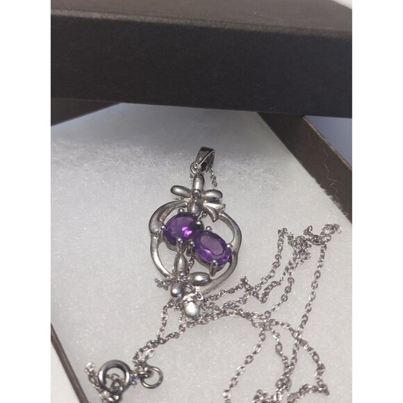 Women's 17" Sterling Silver Necklace & Pendant Purple Amethyst NEW - Picture 13 of 13